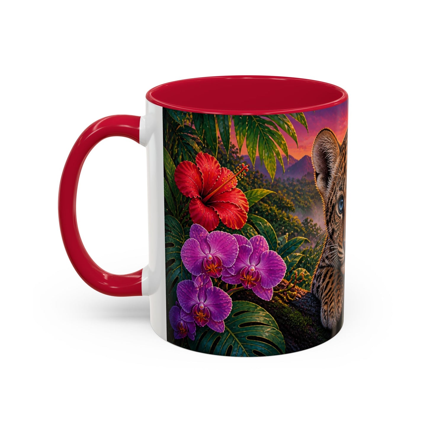 Tasse Léopard Tropical et Fleurs Exotiques – Mug Animal Sauvage Jungle – Design Artistique Coloré – Céramique 325ml