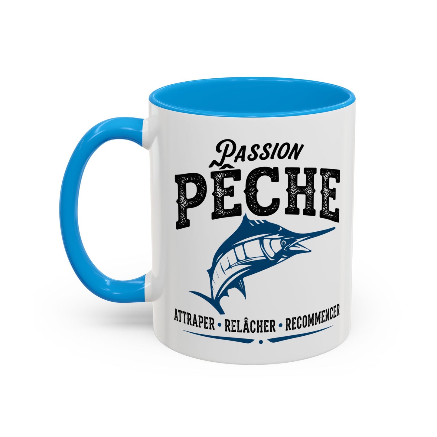 Mug Pêche Espadon – Tasse Pêcheur Passionné – Idée Cadeau Homme Amateur Poisson Mer – 325 ml Noir Bleu Rouge