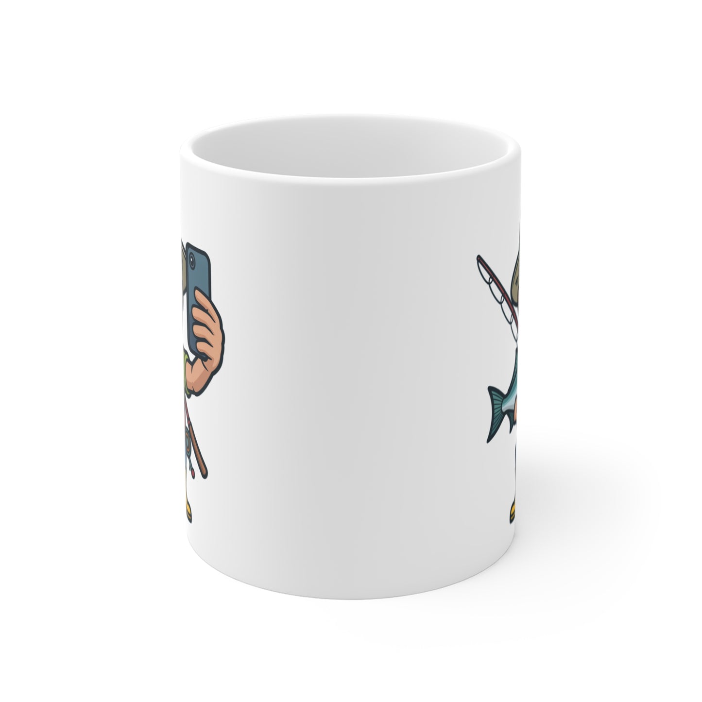 Mug Pêcheur Selfie – Tasse Humour Poisson et Canne à Pêche – Cadeau Original pour Amateur de Pêche et Nature
