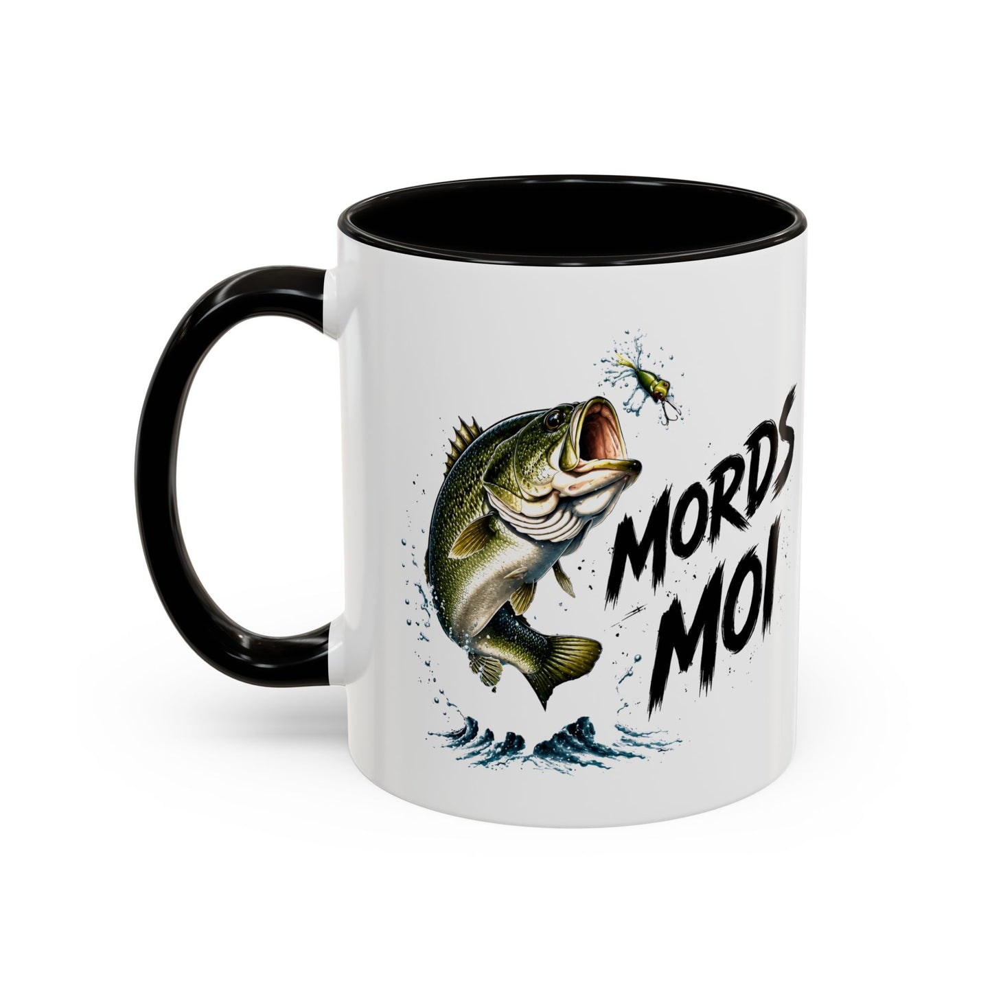 Mug Pêche Humoristique – Tasse Poisson avec Leurre – Cadeau Homme Amateur de Lac, Rivière et Plein Air – 325 ml Noir Bleu Rouge