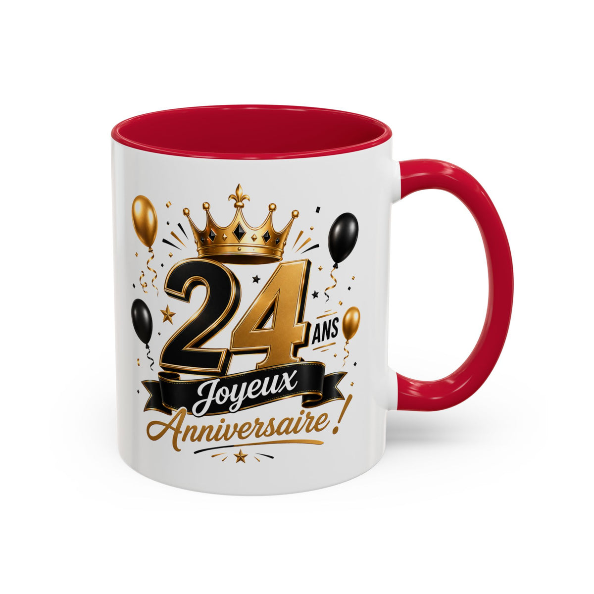 Mug Joyeux 24 Ans – Tasse Anniversaire 24 Ans – Cadeau Original pour Femme Homme – Idée Cadeau 24e Anniversaire Noir Bleu Rouge