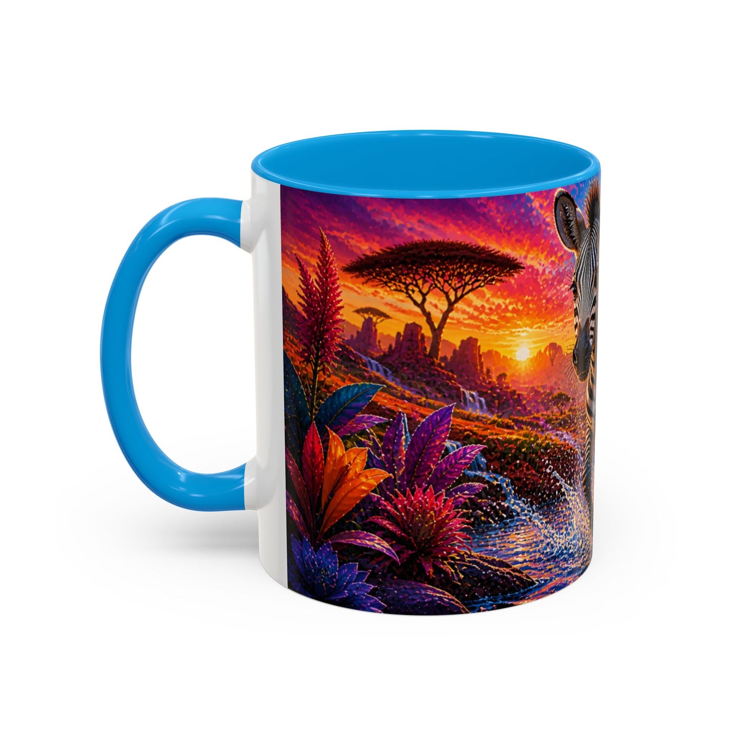 Tasse Zèbre Safari et Fleurs Exotiques – Mug Animal Sauvage Afrique – Design Artistique Coloré – Céramique 325ml