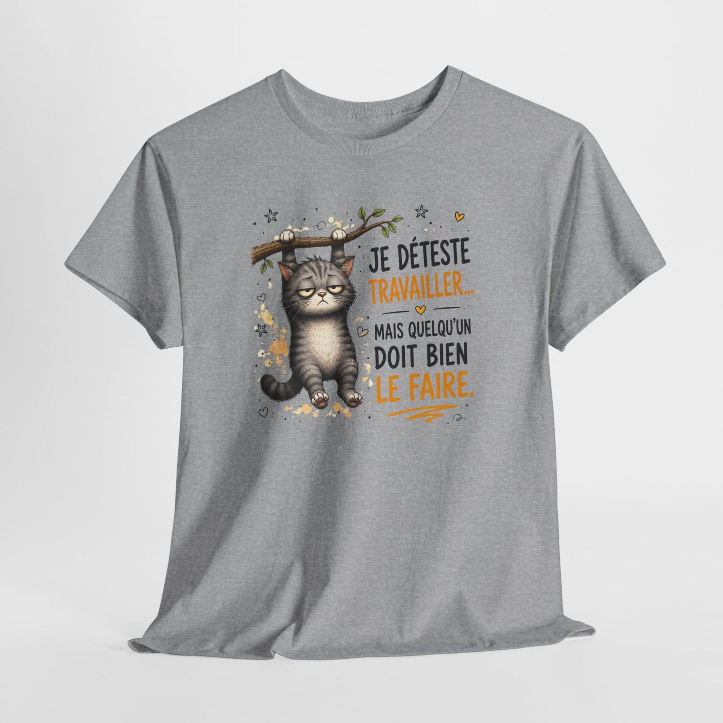 Tee-Shirt Humour Homme et Femme – Chat Drôle Fatigué Travail Bureau – Idée Cadeau Original Collègue Anniversaire