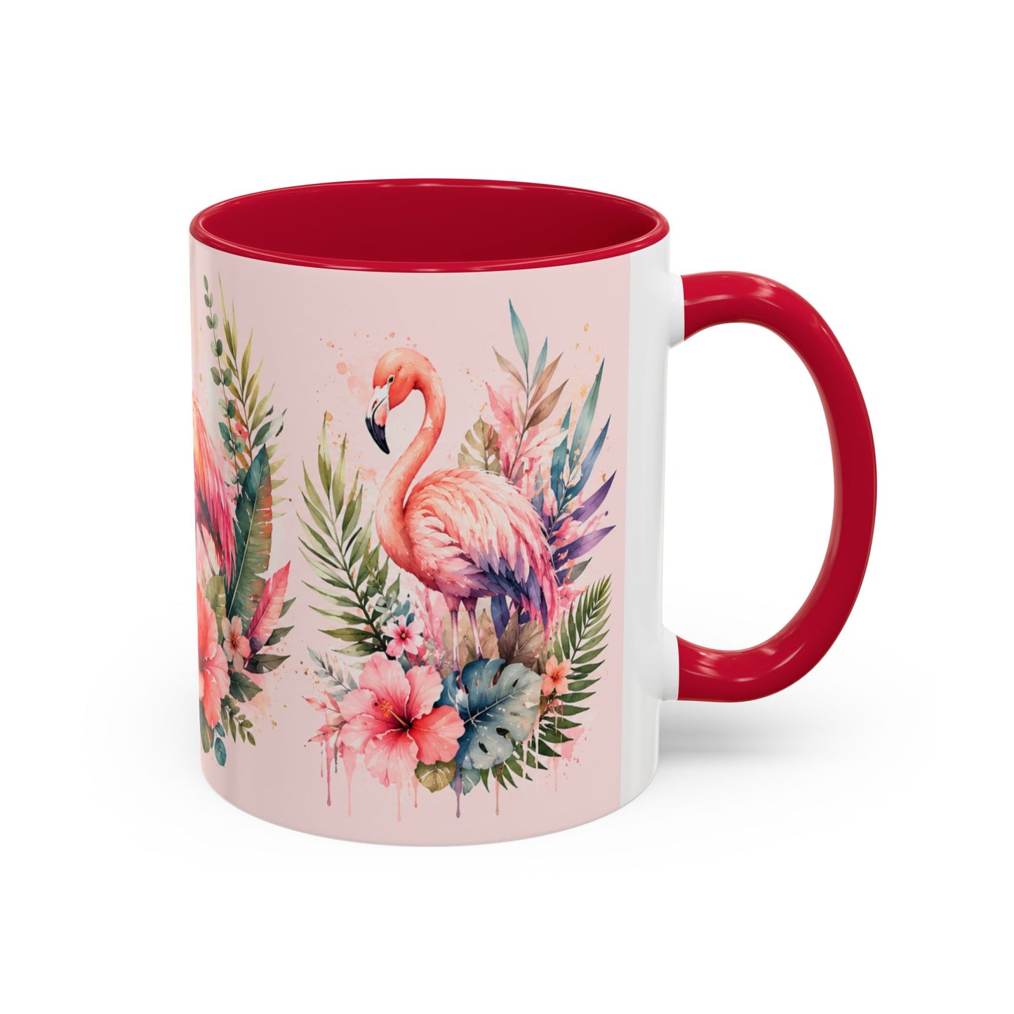 Tasse Flamant Rose Tropical – Mug Floral Aquarelle Rose Pastel – Cadeau Femme Nature 325ml