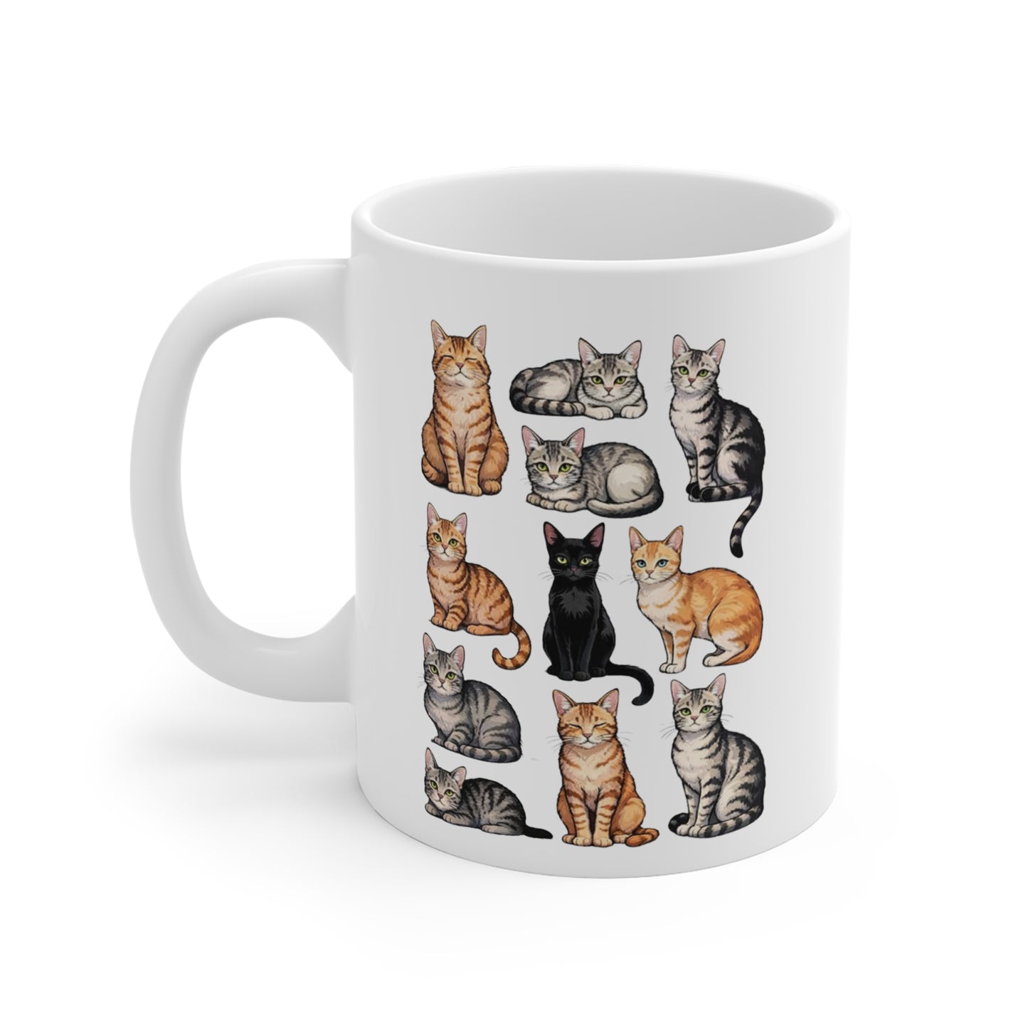 Mug Chats – Tasse avec Plusieurs Chats Mignons – Design Félin Réaliste et Kawaii – Cadeau Amoureux des Chats 325 ml