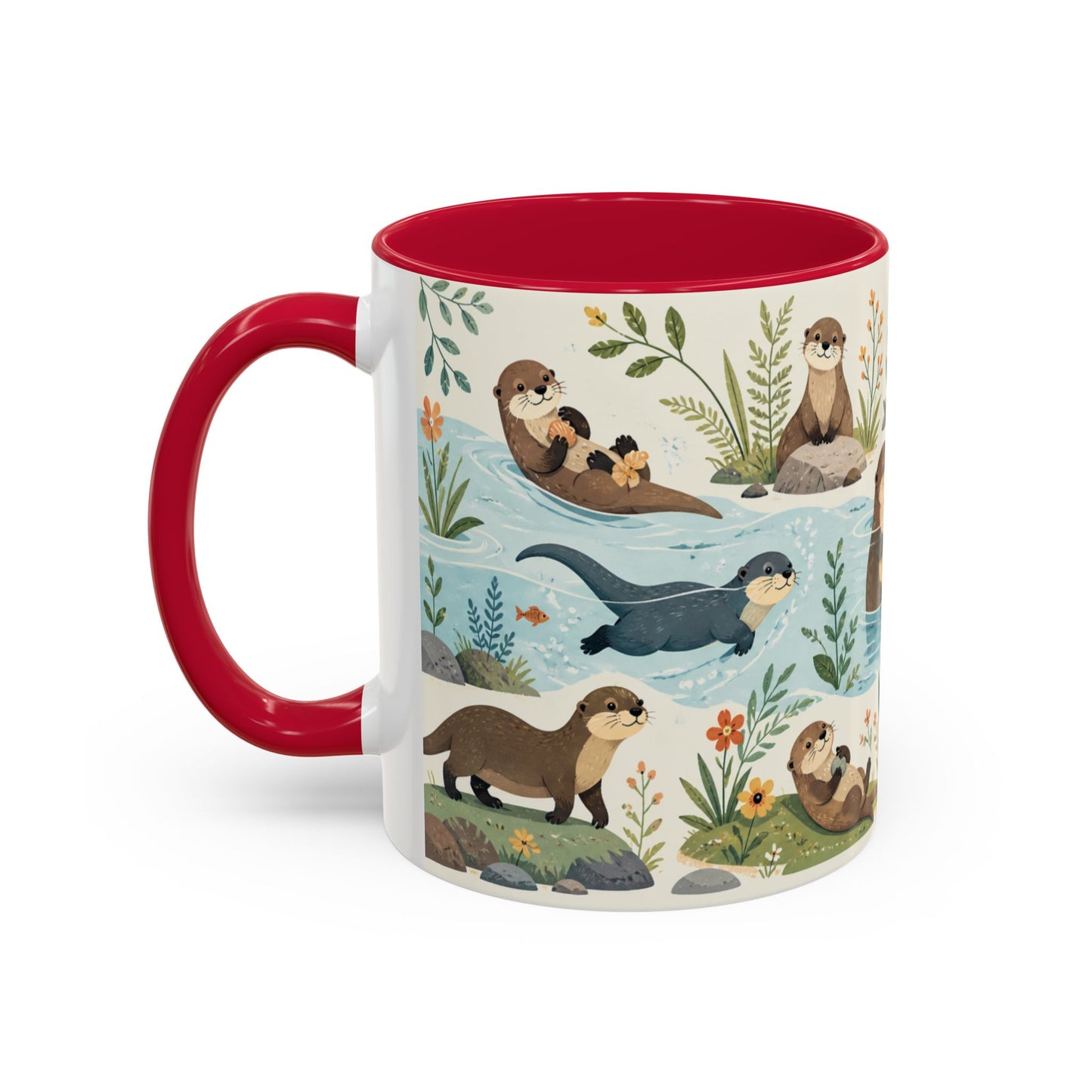 Tasse Loutres Mignonnes – Mug Animaux Nature et Rivière – Design Illustration Douce et Aquarelle – Céramique 325ml