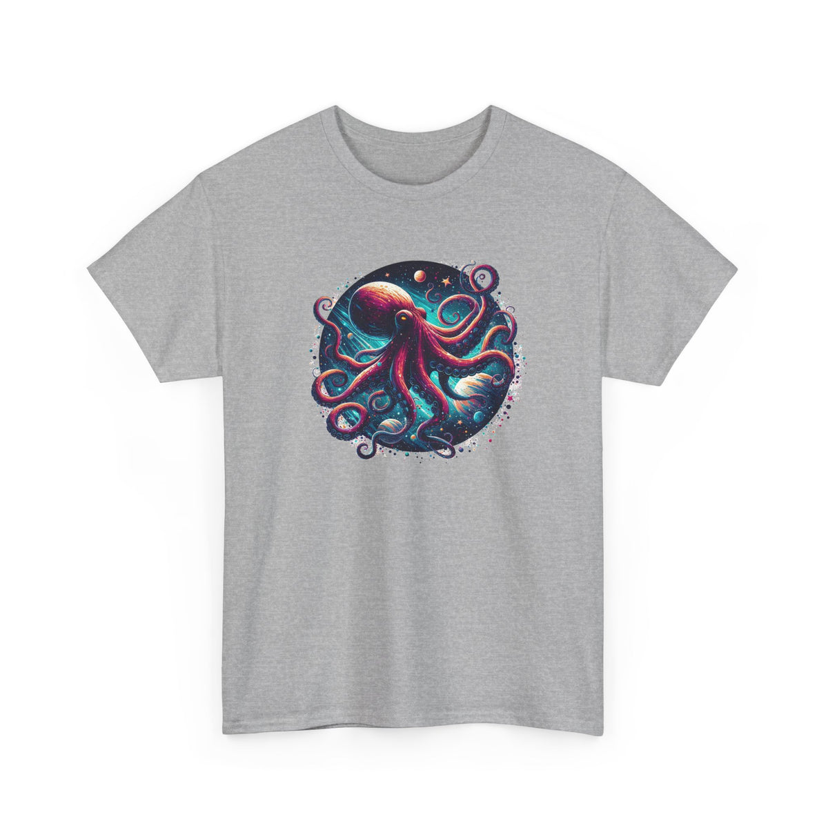 Tee Shirt Pieuvre Cosmique Homme Femme – T-Shirt Poulpe Espace Galaxie Planètes – Animal Marin Fantasy Coloré