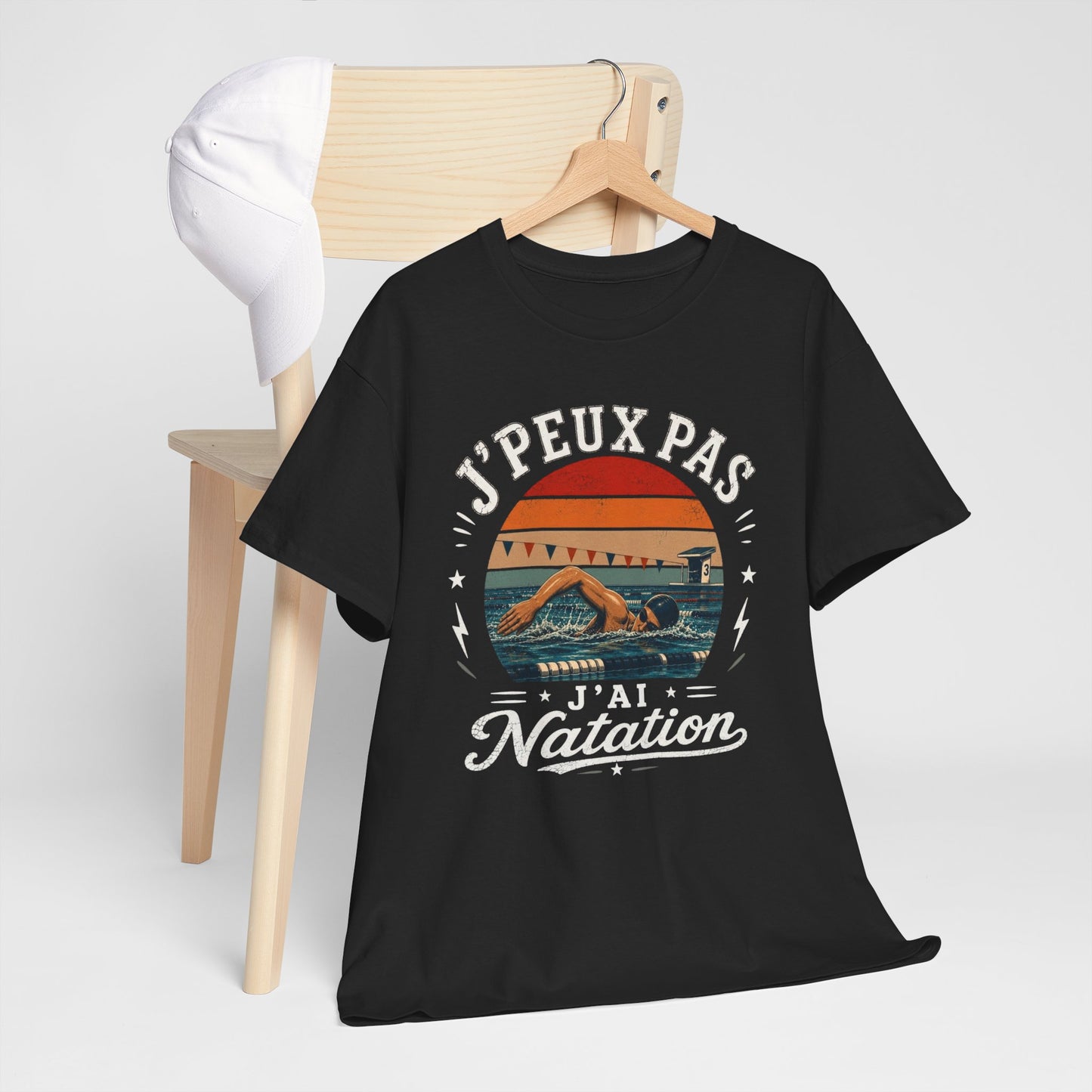 T-Shirt Homme – J’Peux Pas J’Ai Natation – Tee Shirt Nageur Piscine Crawl Entraînement Compétition Aquatique Sportif Cadeau Passion Sports Nautiques