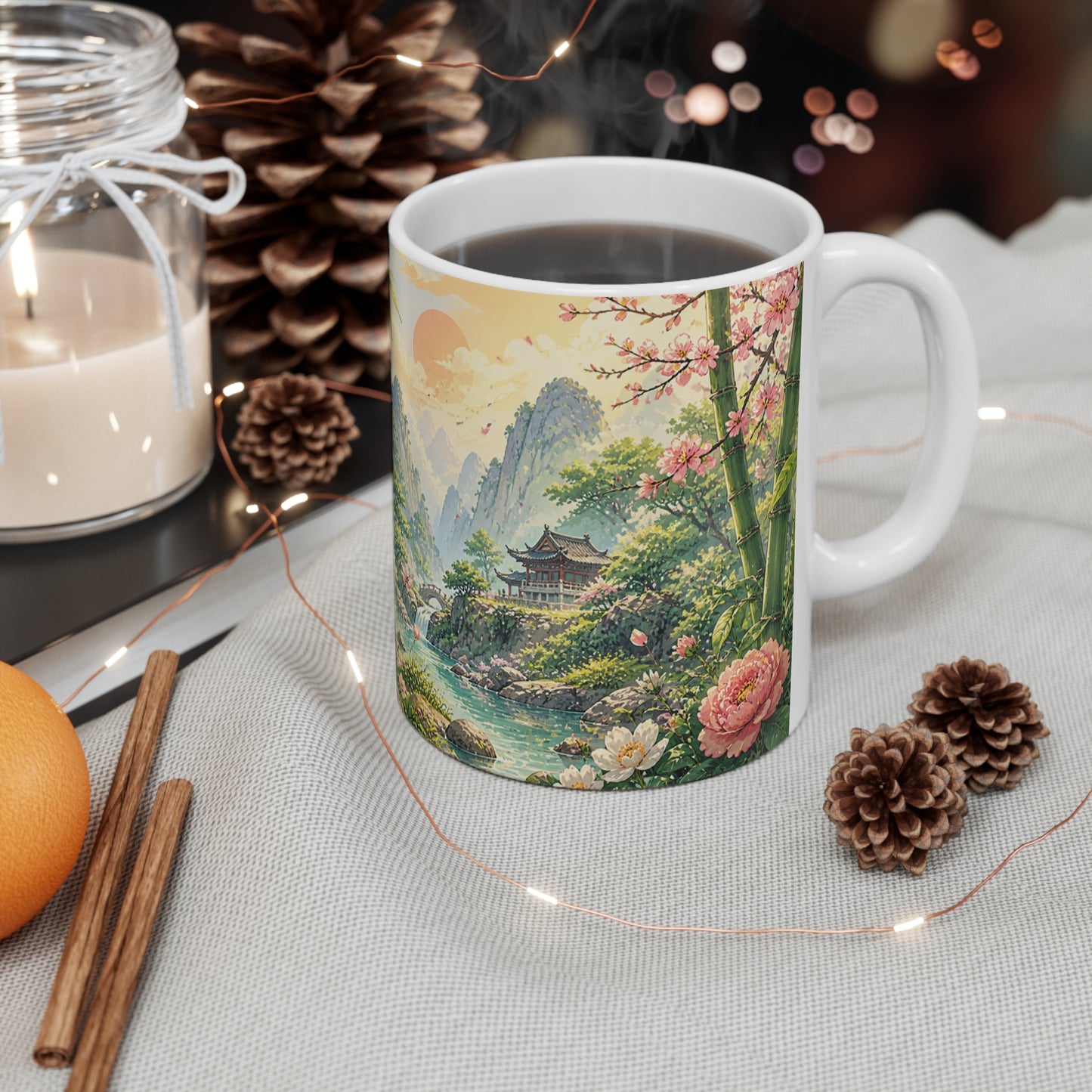 Tasse Panda Bambou et Jardin Japonais – Mug Nature Zen Asiatique – Cadeau Homme Femme Enfant 325ml