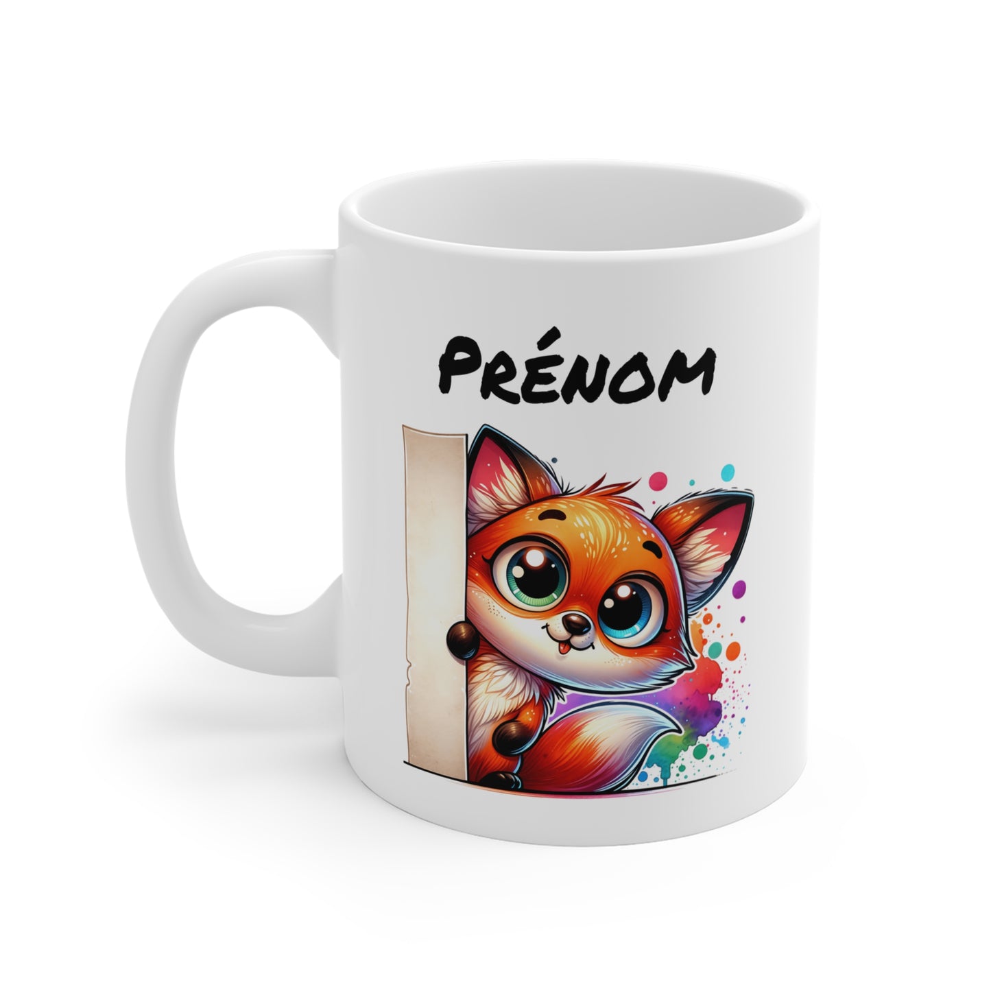 Tasse Personnalisable Renard Mignon – Mug Prénom Illustration Colorée – Cadeau Animal Forêt Rigolo 325ml