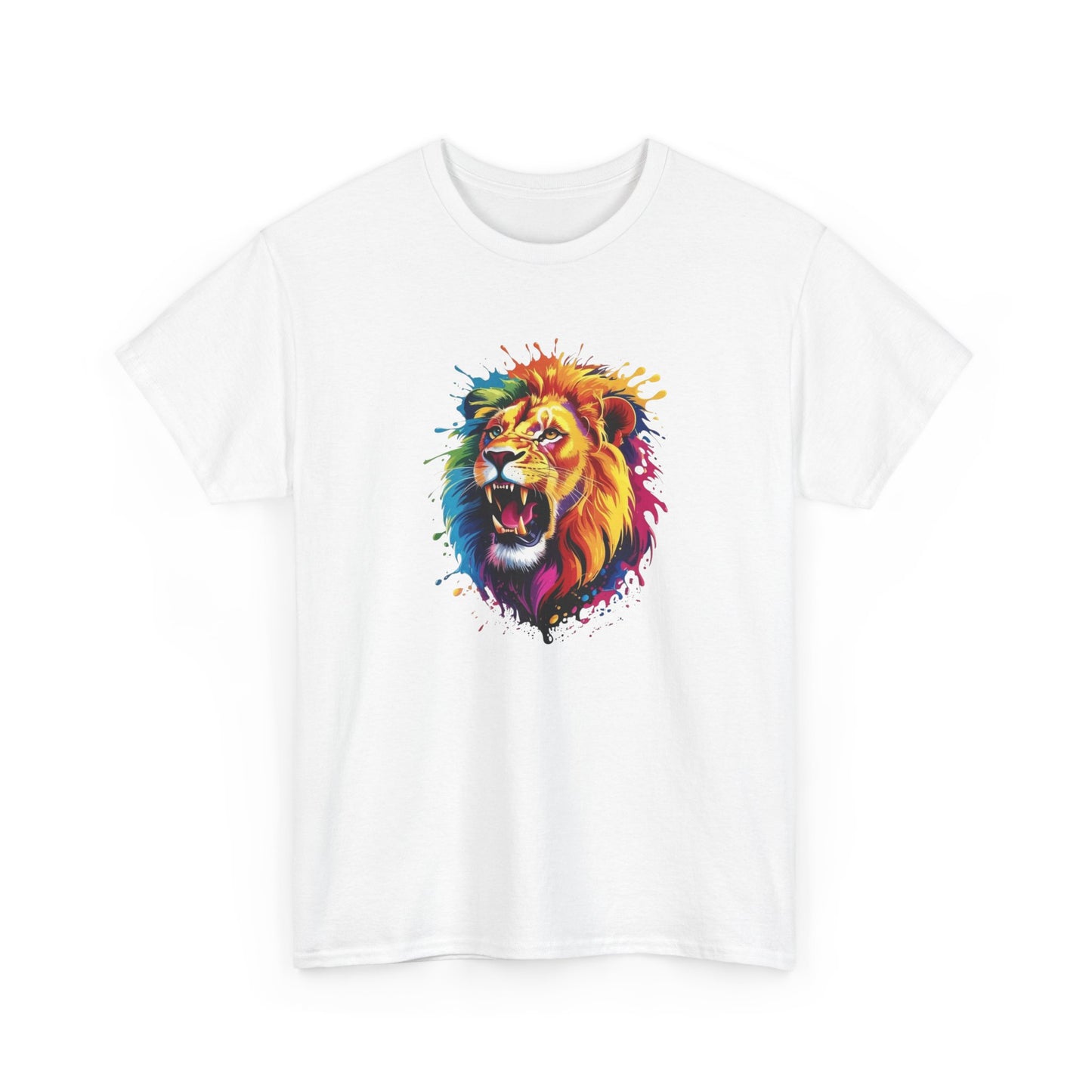 T-Shirt Lion Rugissant Coloré – Tee Shirt Tête de Lion Art Dripping – Cadeau Animal Puissant Streetwear Noir Blanc Gris