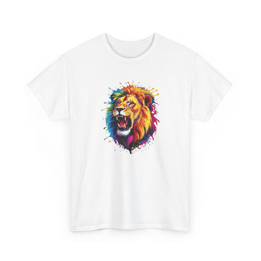 T-Shirt Lion Rugissant Coloré – Tee Shirt Tête de Lion Art Dripping – Cadeau Animal Puissant Streetwear Noir Blanc Gris