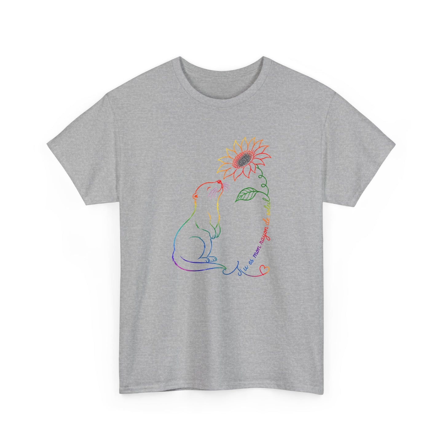 Tee Shirt Femme Loutre Tournesol Multicolore Animal Nature Fleur Cadeau Amoureuse des Loutres Original