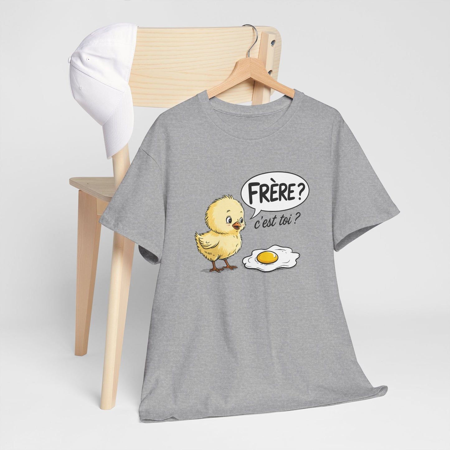 T-Shirt Humoristique Poussin Homme Femme – Tee Shirt Drôle Jeu de Mot Œuf Frère – Cadeau Fun Noir Blanc Gris
