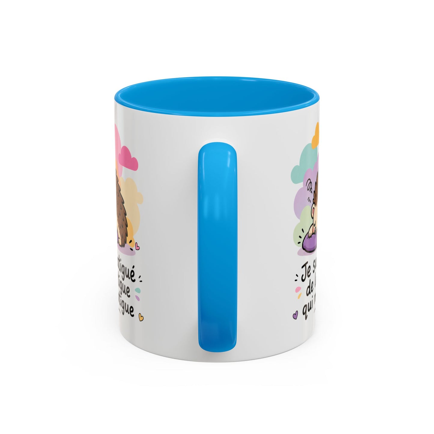 Tasse Je Suis Fatigué de la Fatigue – Mug Humour Hérisson Fatigué – Cadeau Homme Femme 325ml Noir Bleu Rouge