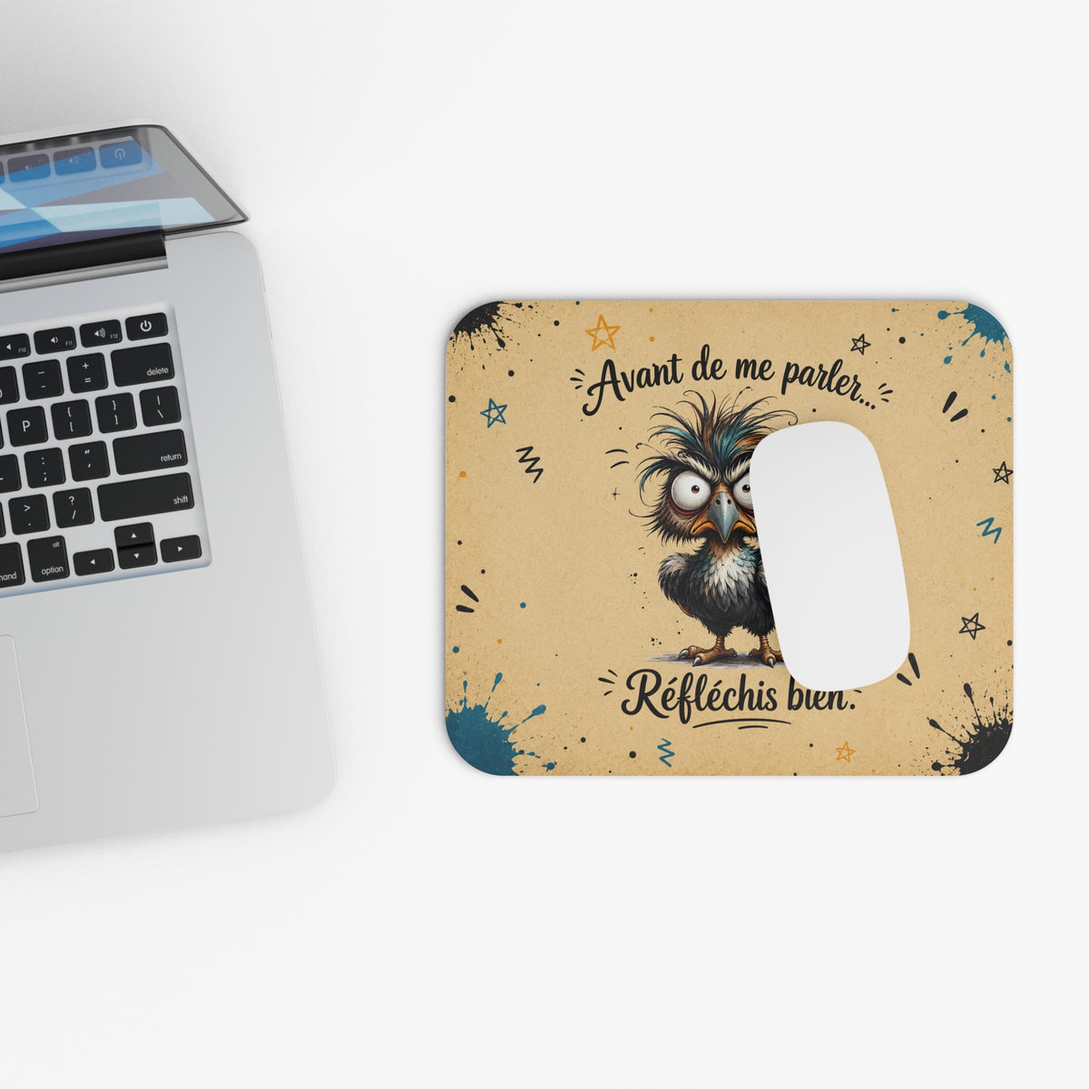 Tapis de Souris 22x18cm Avant de Me Parler Réfléchis Bien – Oiseau Drôle – Cadeau Humour Bureau Homme et Femme