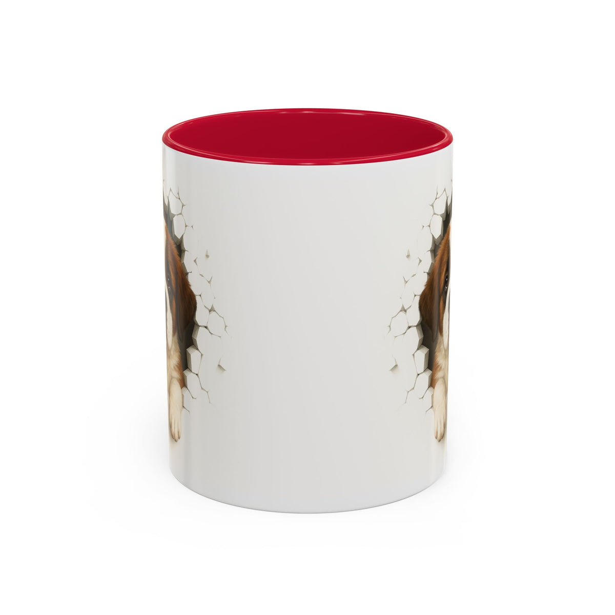 Mug Saint-Bernard Effet Mur Cassé – Tasse Chien 3D Trompe-l’œil – Cadeau Original Amoureux du Saint-Bernard noir  bleu rouge