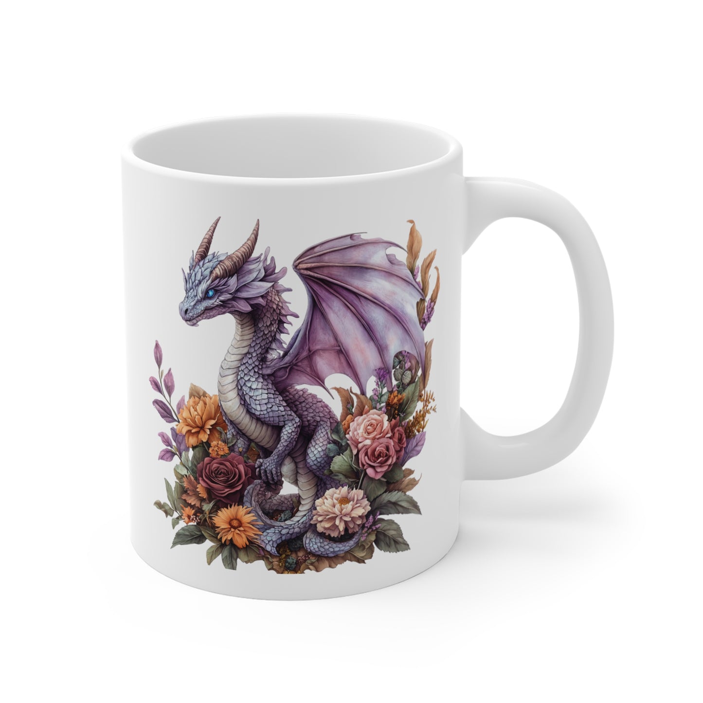 Mug Dragon Lavande et Fleurs – Tasse Fantasy Poétique et Féérique – Cadeau Magique Céramique 325ml
