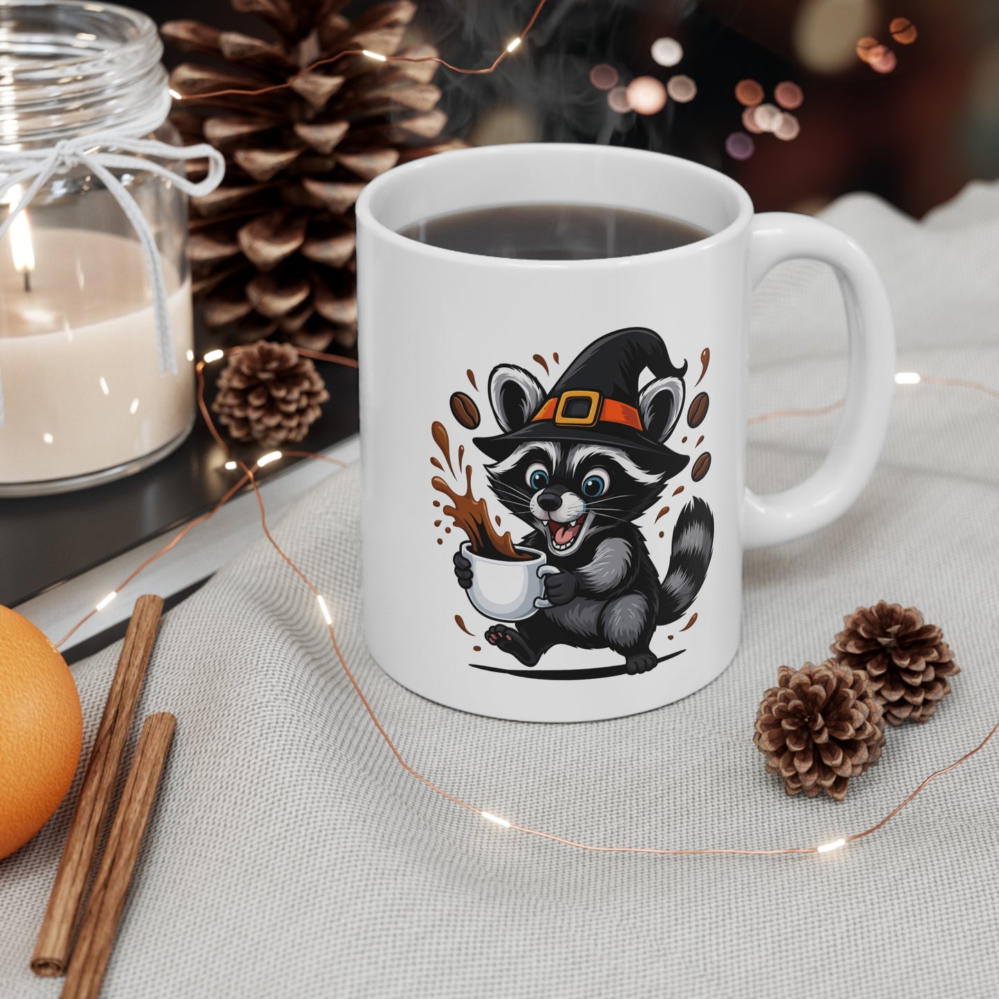 Mug Raton Laveur Sorcier Café – Tasse Céramique 325ml – Illustration Animalière Drôle Halloween