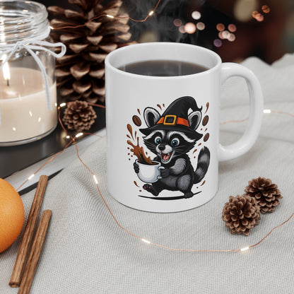 Mug Raton Laveur Sorcier Café – Tasse Céramique 325ml – Illustration Animalière Drôle Halloween