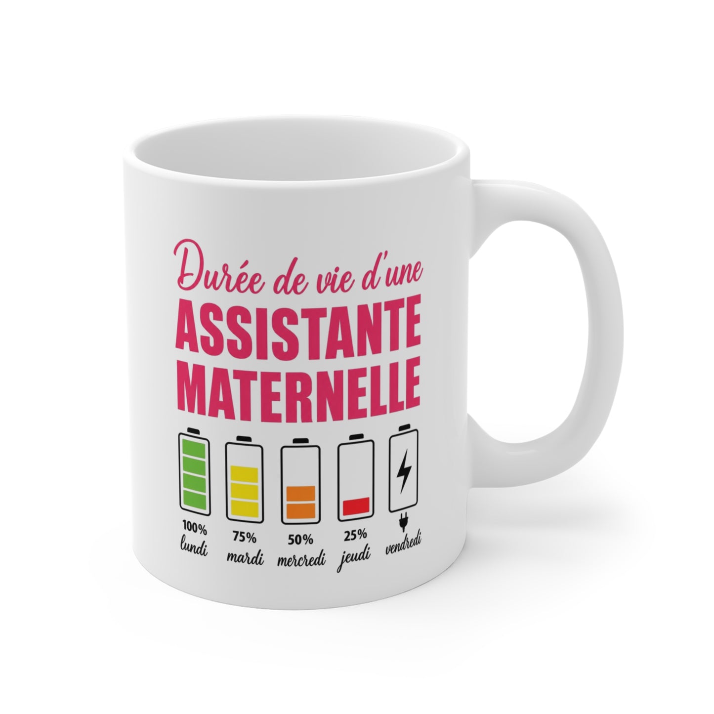 Tasse Assistante Maternelle Humour – Mug Batterie Énergie Nounou – Cadeau Assistante Maternelle 325ml