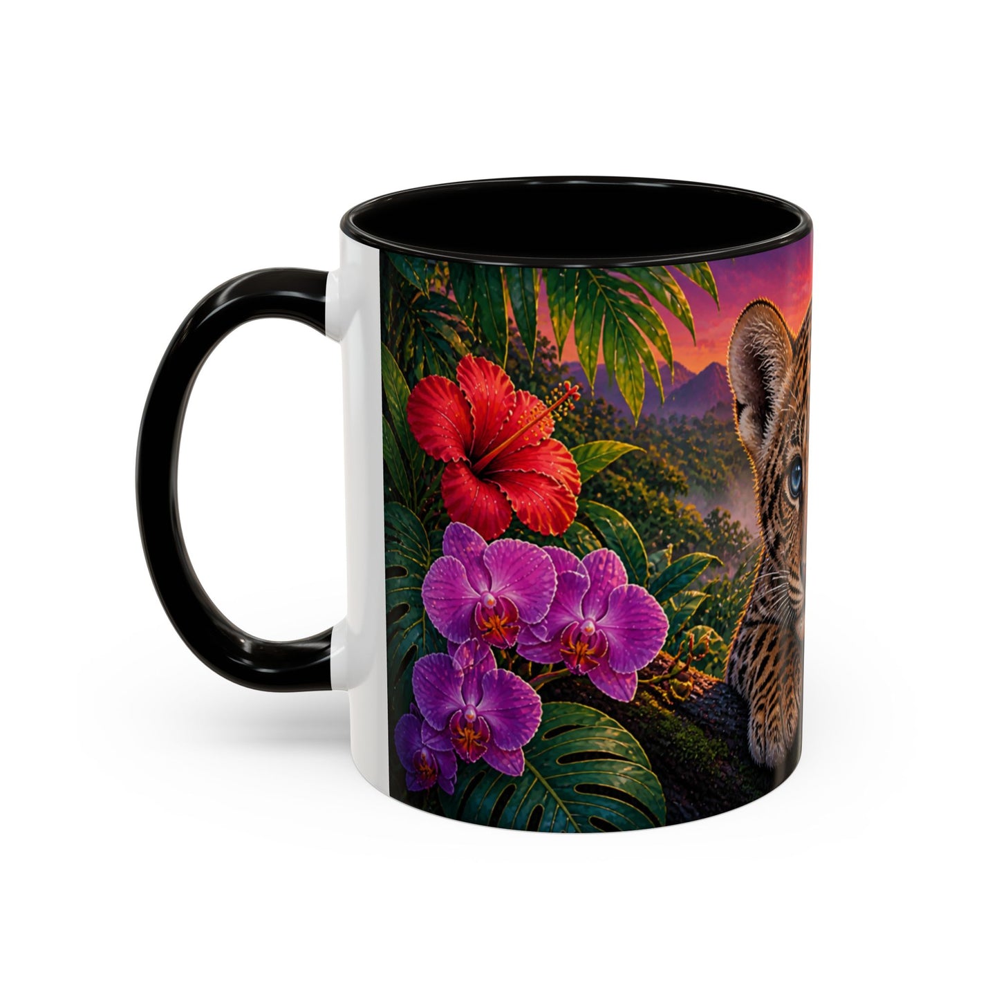 Tasse Léopard Tropical et Fleurs Exotiques – Mug Animal Sauvage Jungle – Design Artistique Coloré – Céramique 325ml