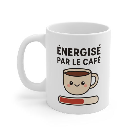 Tasse Énergisé par le Café – Mug Humour Kawaii Tasse Mignonne – Cadeau Amoureux du Café 325ml