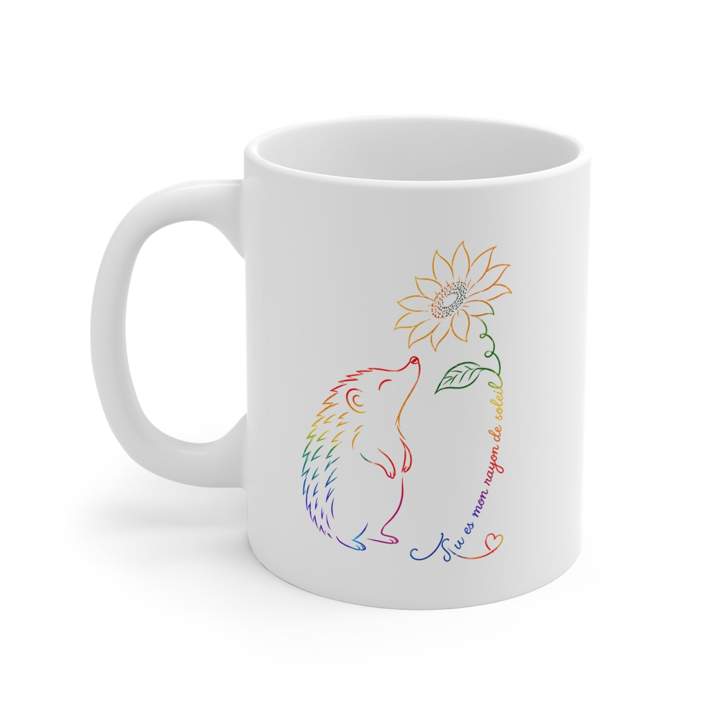 Mug Hérisson et Tournesol – Tasse Animal Colorée Nature Fleurs – Cadeau Original Amoureux des Hérissons Homme et Femme