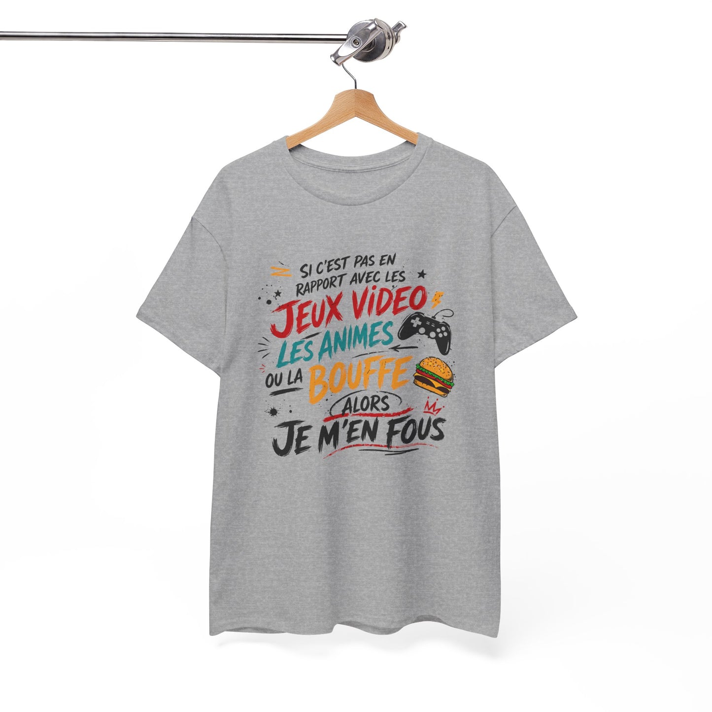 T-Shirt Gamer Homme Humour Jeux Vidéo Anime Bouffe – Alors Je M’en Fous – Cadeau Geek Gaming