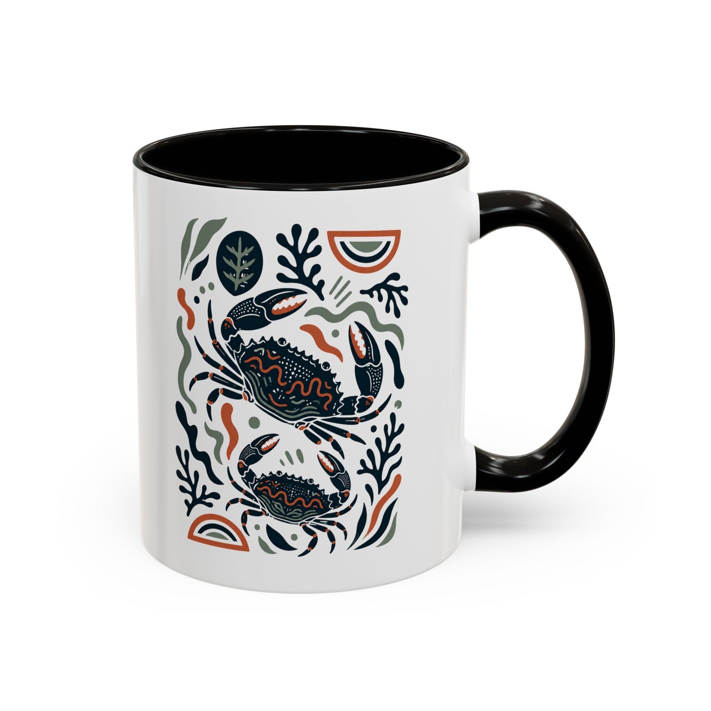 Mug Crabes Océan – Tasse Animaux Marins Illustration Abstraite – Décoration Mer et Fonds Marins – Cadeau Homme et Femme Noir Bleu Rouge