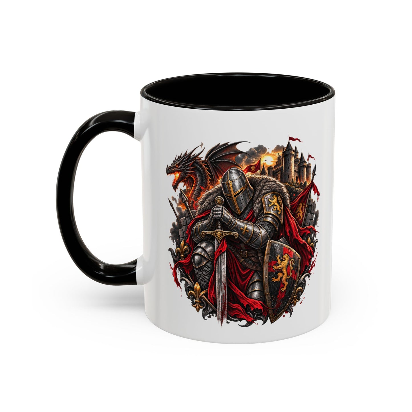 Mug Chevalier Médiéval Moyen âge– Guerrier Dragon et Château – Tasse Fantastique – Cadeau Original Homme