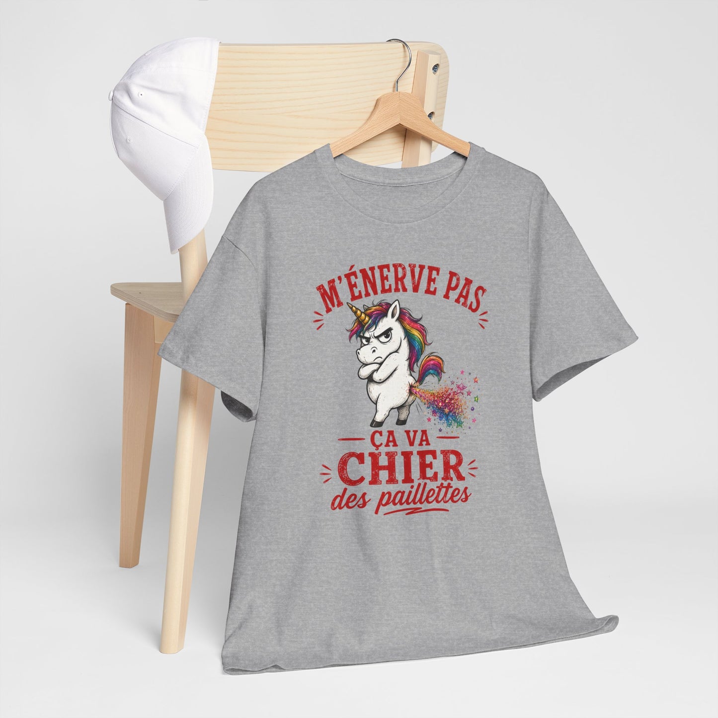 Tee-Shirt M'Énerve Pas Ça Va Chier des Paillettes – Licorne Humour Drôle – Cadeau Homme Femme