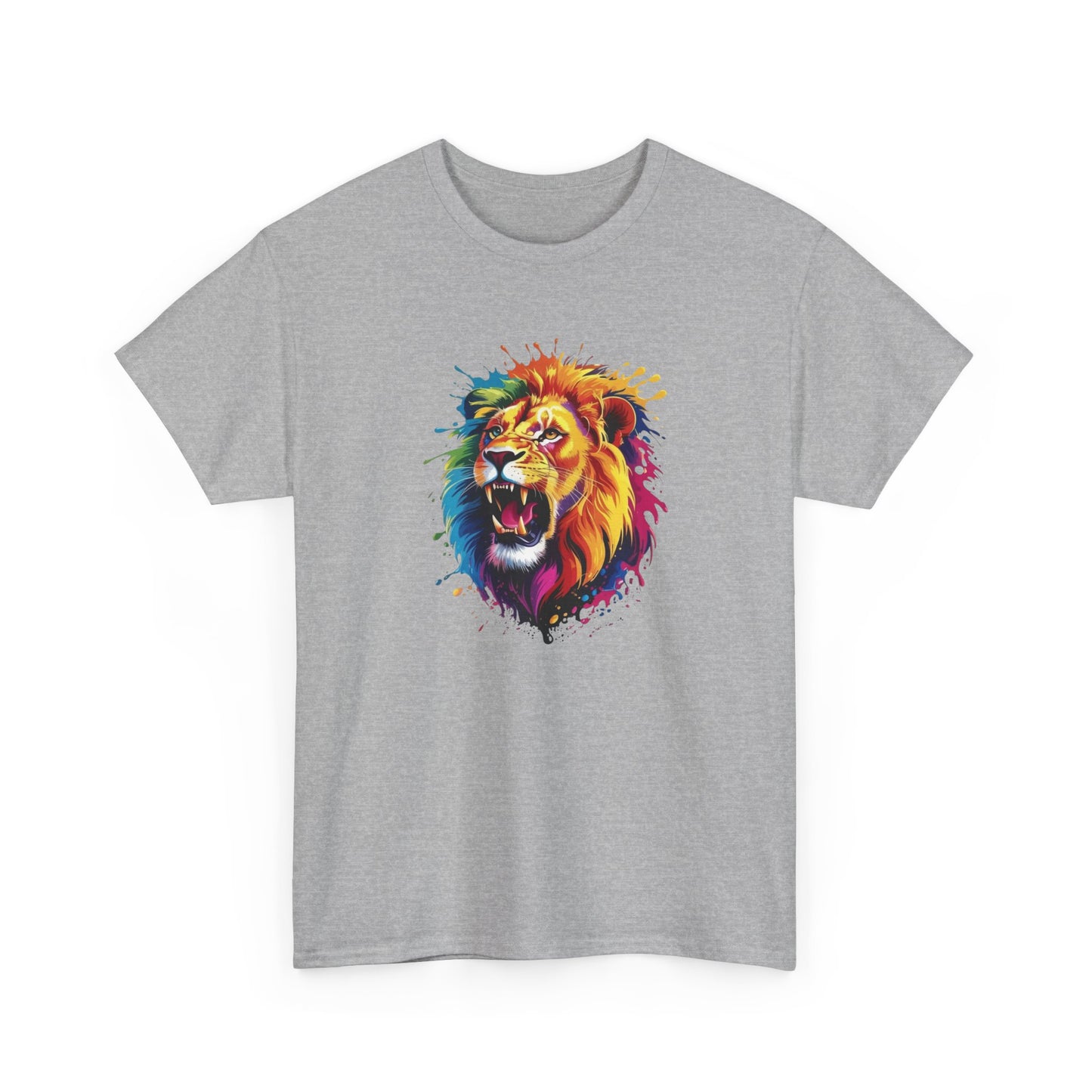 T-Shirt Lion Rugissant Coloré – Tee Shirt Tête de Lion Art Dripping – Cadeau Animal Puissant Streetwear Noir Blanc Gris