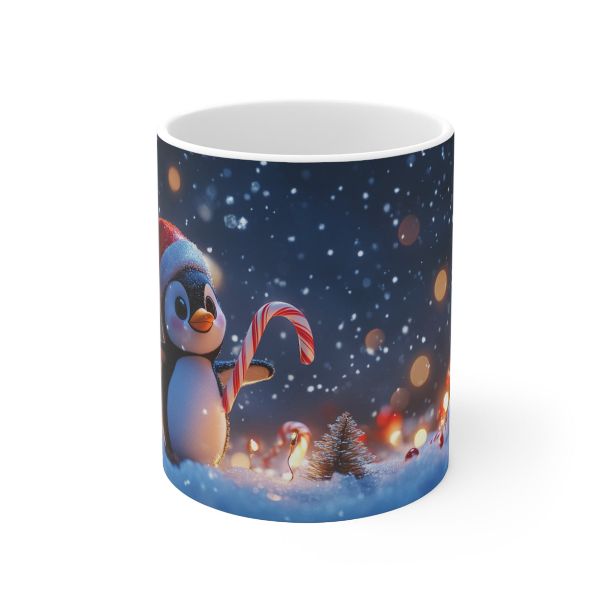 Mug Pingouin de Noël avec Sucre d’Orge – Tasse Hiver Neige et Lumières Festives – Cadeau Noël Homme Femme