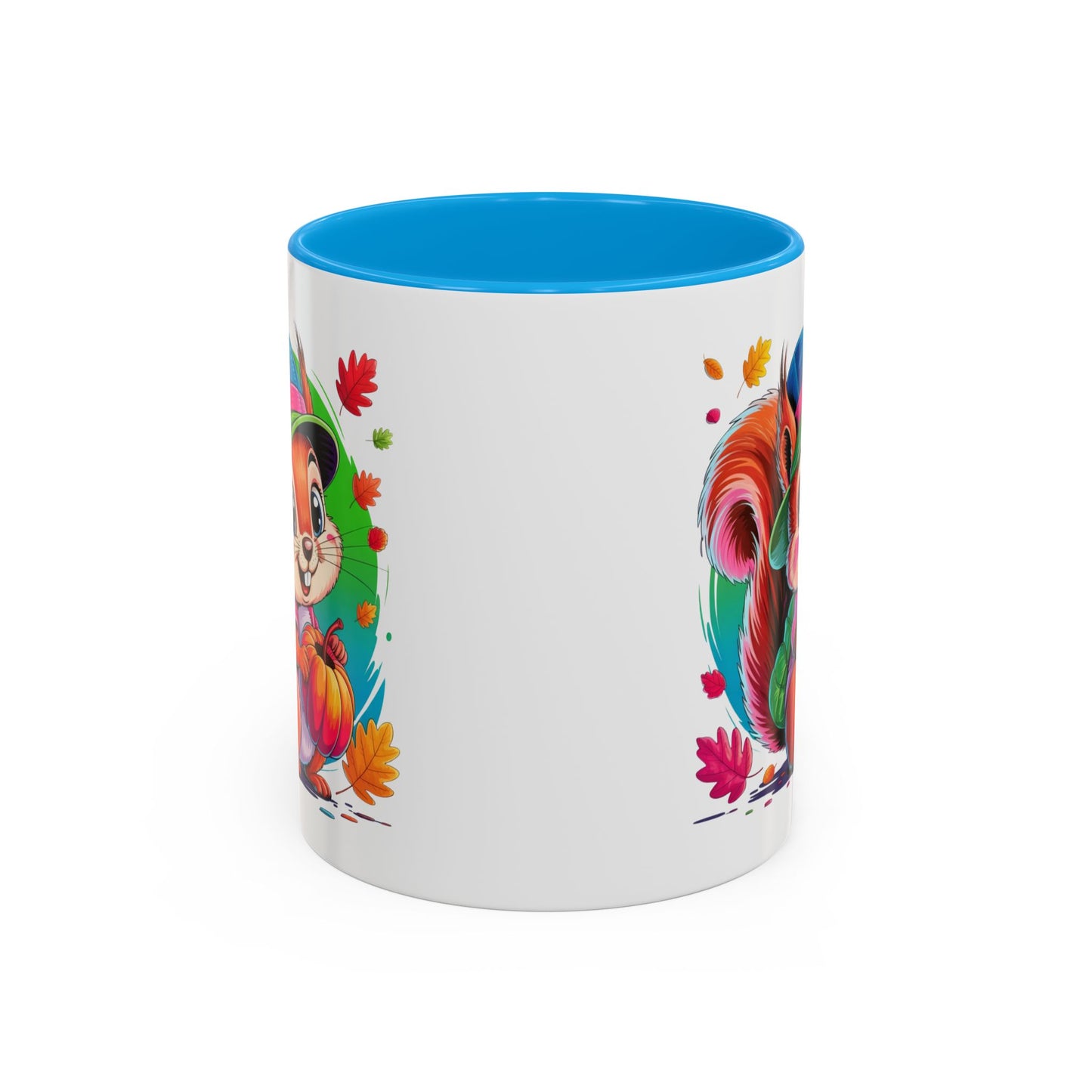 Mug Écureuil Mignon Automne – Tasse Animal Citrouille Feuilles Colorées – Cadeau Original Enfant Adulte – Céramique 325ml Noir Bleu Rouge
