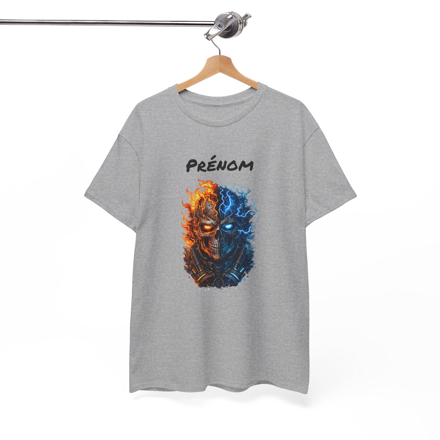 T-Shirt Skull Feu et Glace Personnalisé Personnalisable – Tête de Mort Gamer avec Prénom – Style Dark