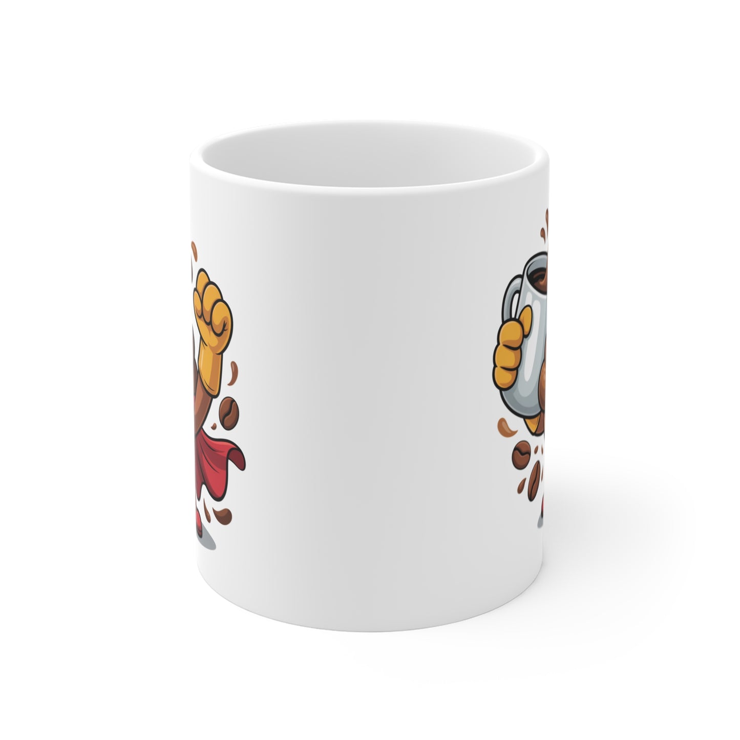 Mug Super Caca Café – Tasse Humoristique Héros Marron avec Cape Rouge – Cadeau Drôle Original