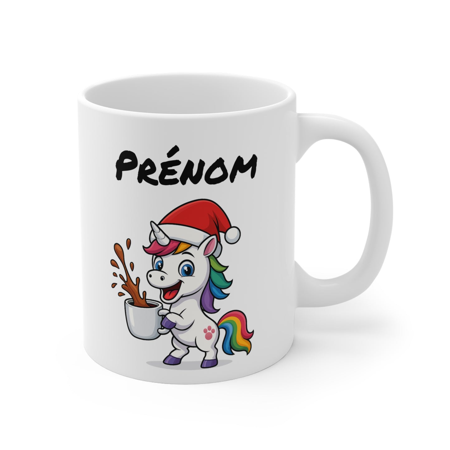 Tasse Personnalisable Licorne Noël – Mug Prénom Céramique 325ml – Cadeau Fêtes Mignon Original Micro-ondes Lave-vaisselle