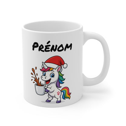 Tasse Personnalisable Licorne Noël – Mug Prénom Céramique 325ml – Cadeau Fêtes Mignon Original Micro-ondes Lave-vaisselle