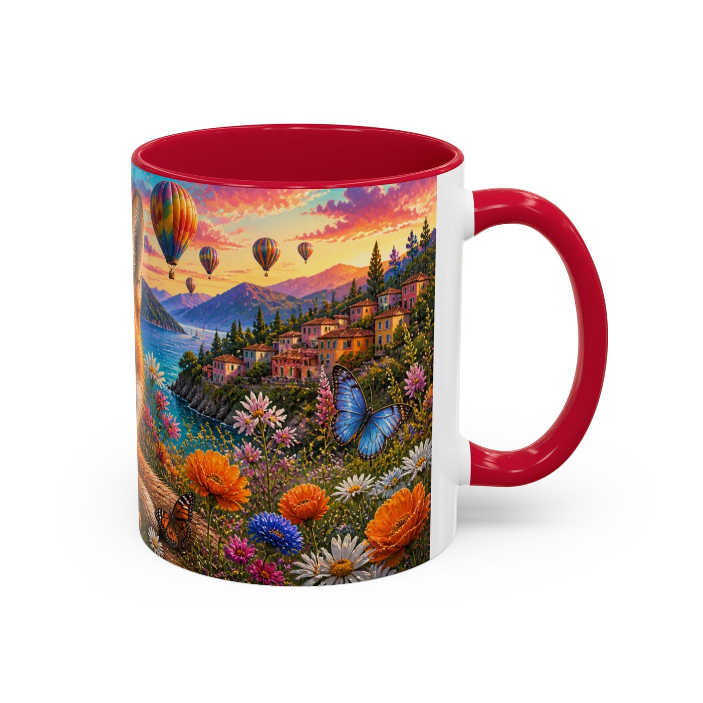 Tasse Renard et Fleurs Colorées – Mug Animal Nature et Montgolfières – Design Artistique Féérique – Céramique 325ml