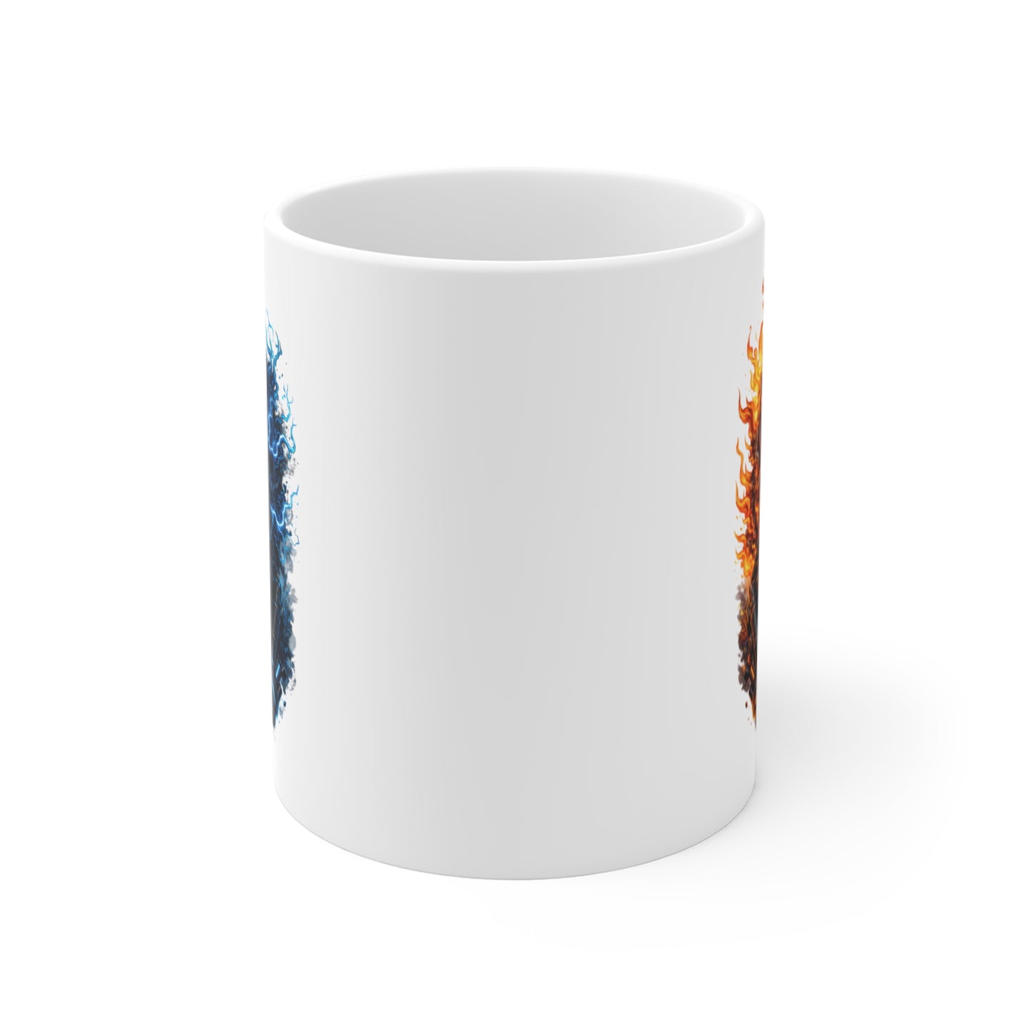 Mug Tête de Mort Feu et Glace – Crâne Électrique Bleu et Rouge – Tasse Dark Gamer, Cadeau Homme