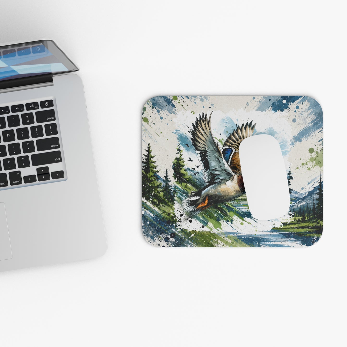 Tapis de Souris 22x18cm Canard Colvert Nature Sauvage Chasse Étang Oiseau Aquatique Illustration Bureau Gaming Décoration