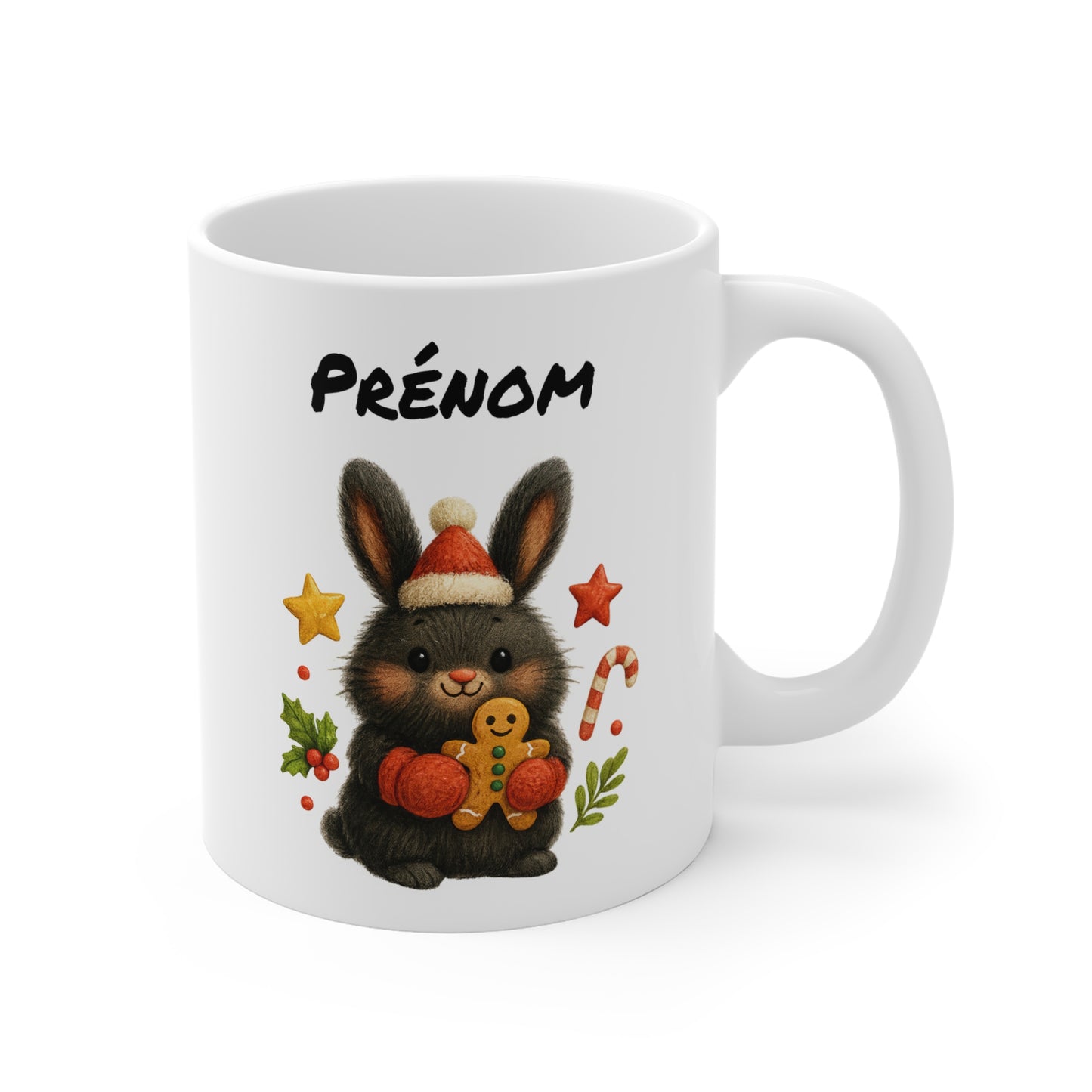 Tasse Personnalisable Lapin Noël Mignon – Mug Prénom Festif – Cadeau Gourmand et Hiver 325 ml