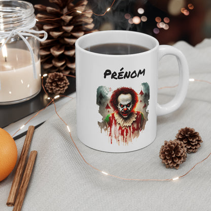 Mug Personnalisé Clown Horreur 325ml – Tasse Céramique Prénom Halloween – Cadeau Effrayant Film