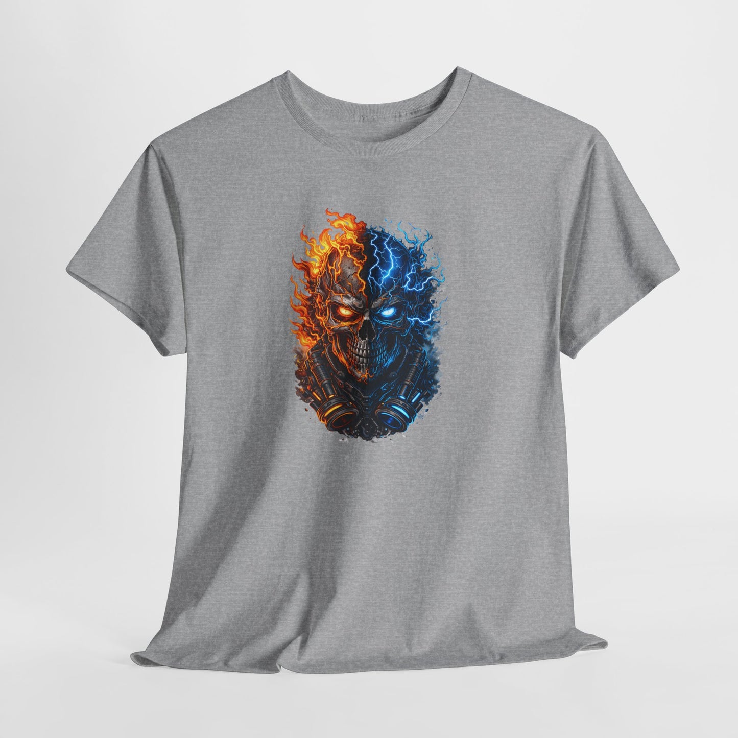 T-Shirt Tête de Mort Feu et Glace – Design Skull Électrique et Flamme – Style Dark