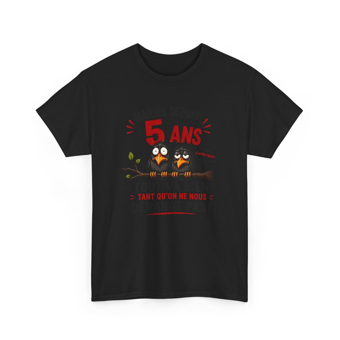 Tee-Shirt Homme Femme Mariés Depuis 5 Ans – Cadeau Anniversaire de Mariage Noces de Bois – Humour Couple Original