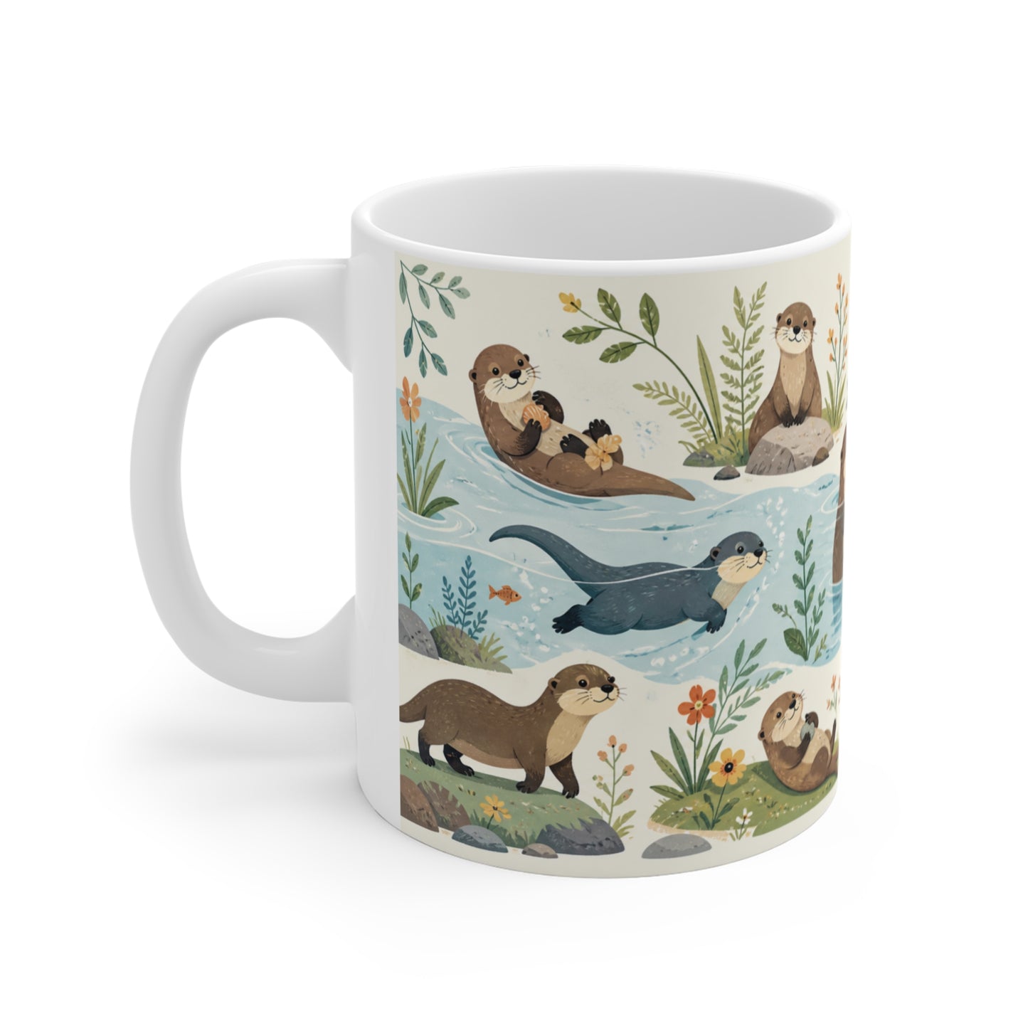 Tasse Loutres Mignonnes Kawaii – Mug Animaux Aquatiques Rivière Nature – Cadeau Loutre Homme Femme Enfant 325ml