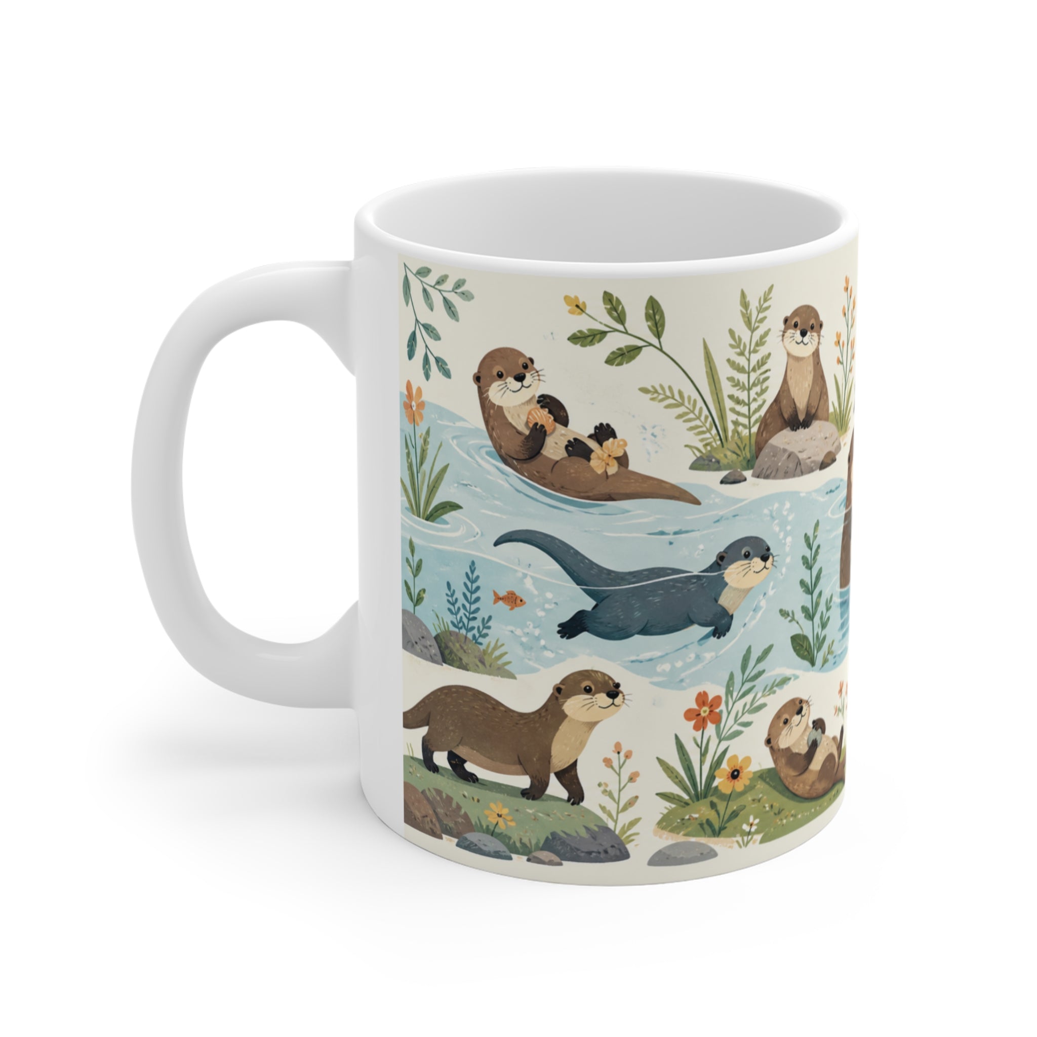Tasse Loutres Mignonnes Kawaii – Mug Animaux Aquatiques Rivière Nature – Cadeau Loutre Homme Femme Enfant 325ml