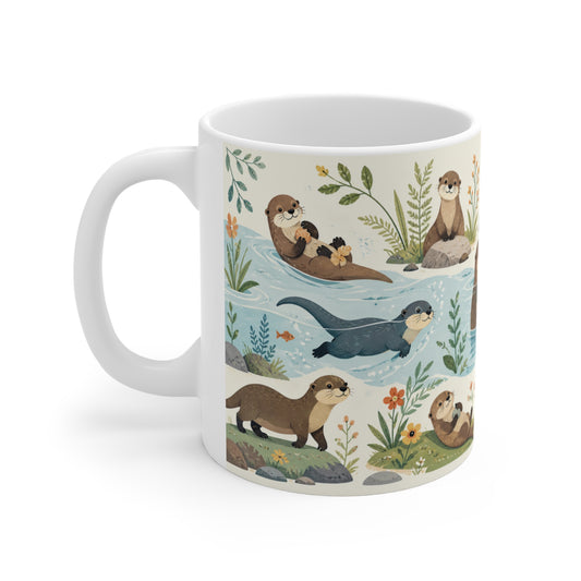 Tasse Loutres Mignonnes Kawaii – Mug Animaux Aquatiques Rivière Nature – Cadeau Loutre Homme Femme Enfant 325ml