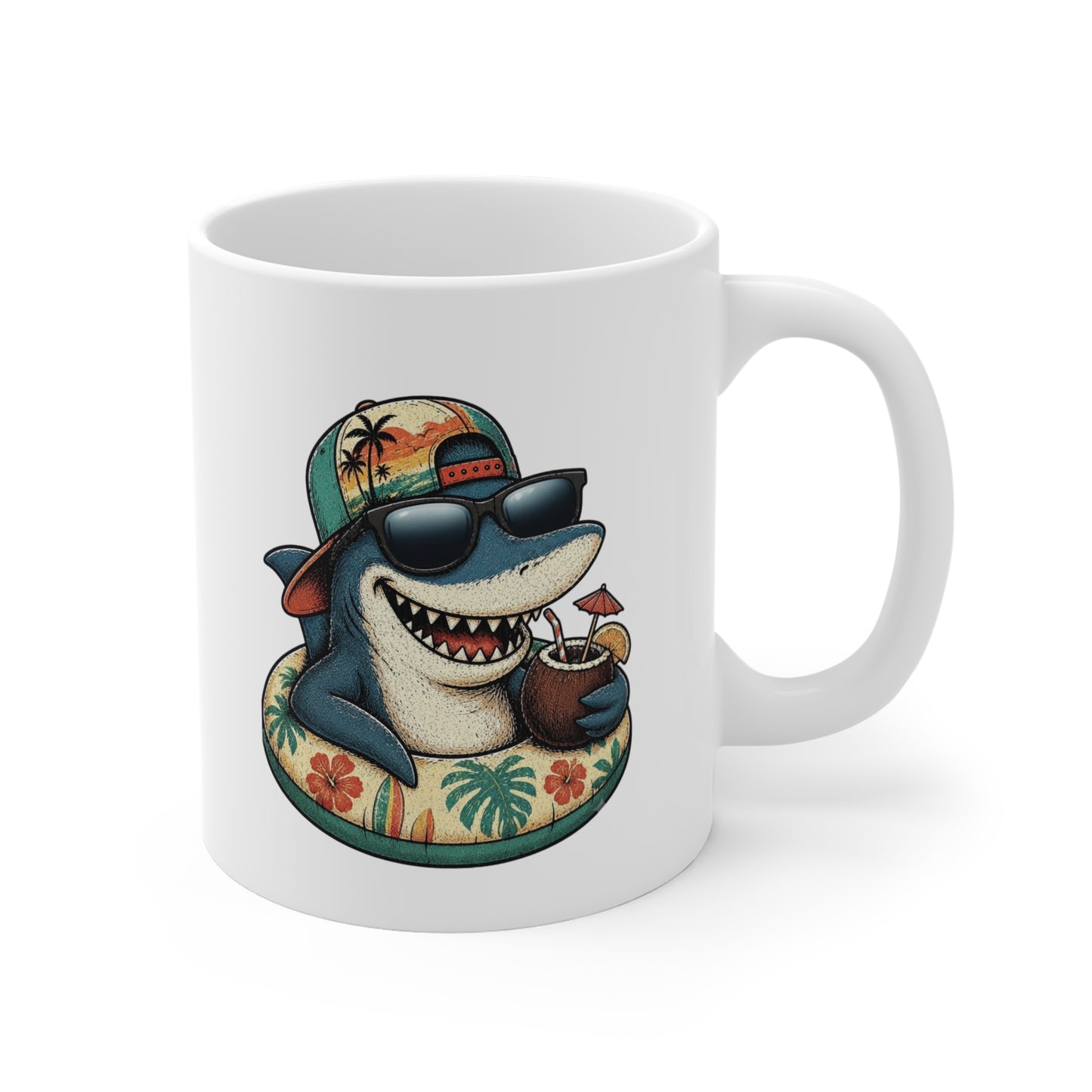 Tasse Requin Tropical – Mug Humour Vacances d'Été Homme Femme – Cadeau Plage Cocktail Soleil 325 ml